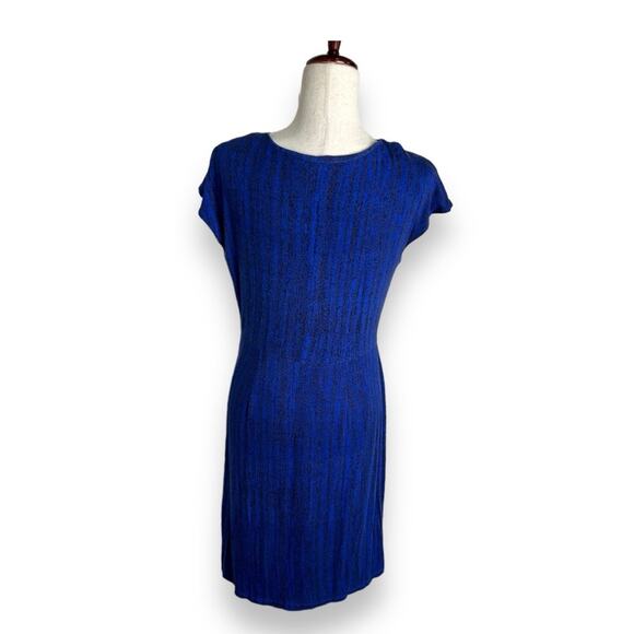 Halston Blue Draped Cowl Neck Dress Size 6 Frost Print Ruched Office Career EUC - Picture 6 of 6